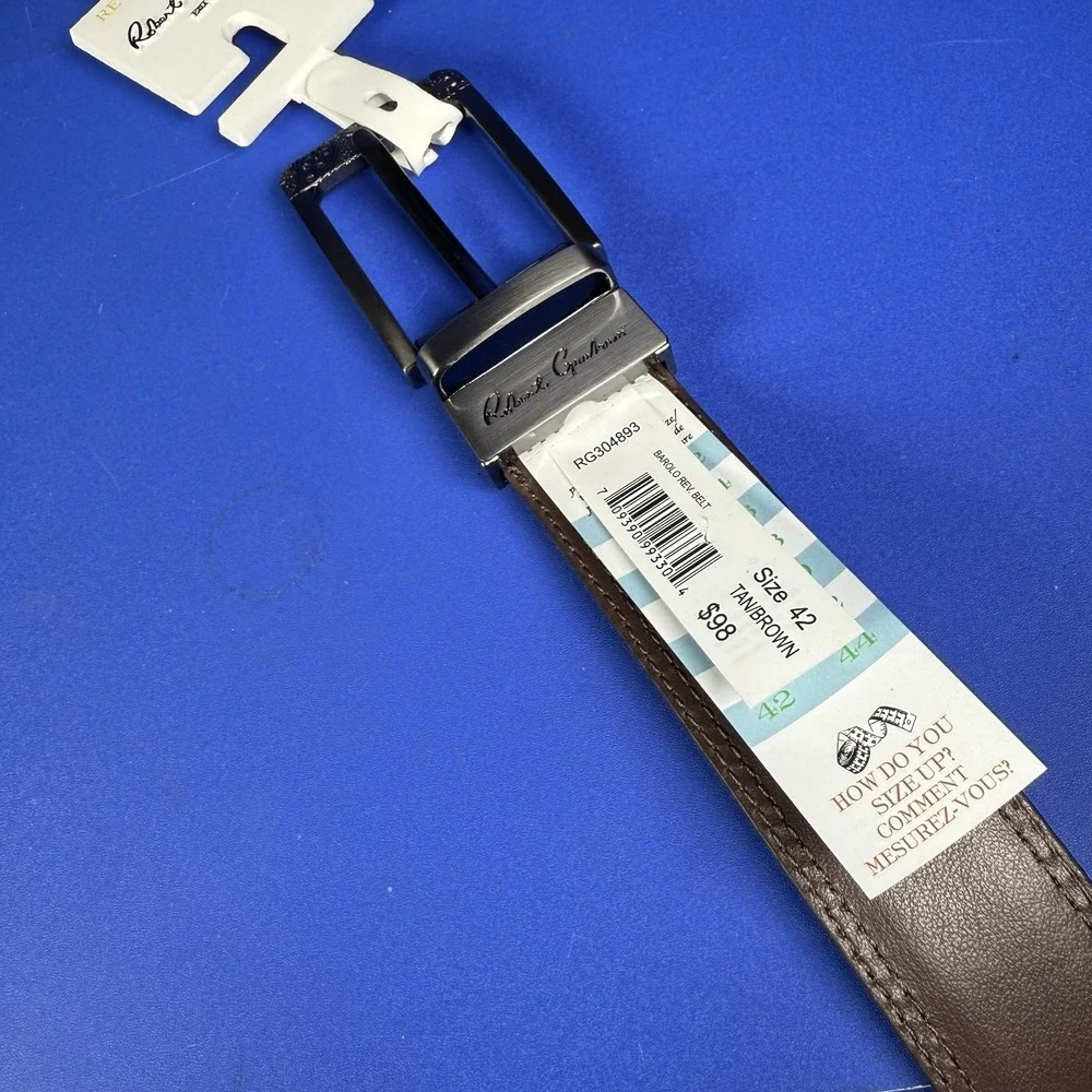 Robert Graham BAROLO REVERSIBLE BELT Tan/Brown Leather Size 42 $98 New